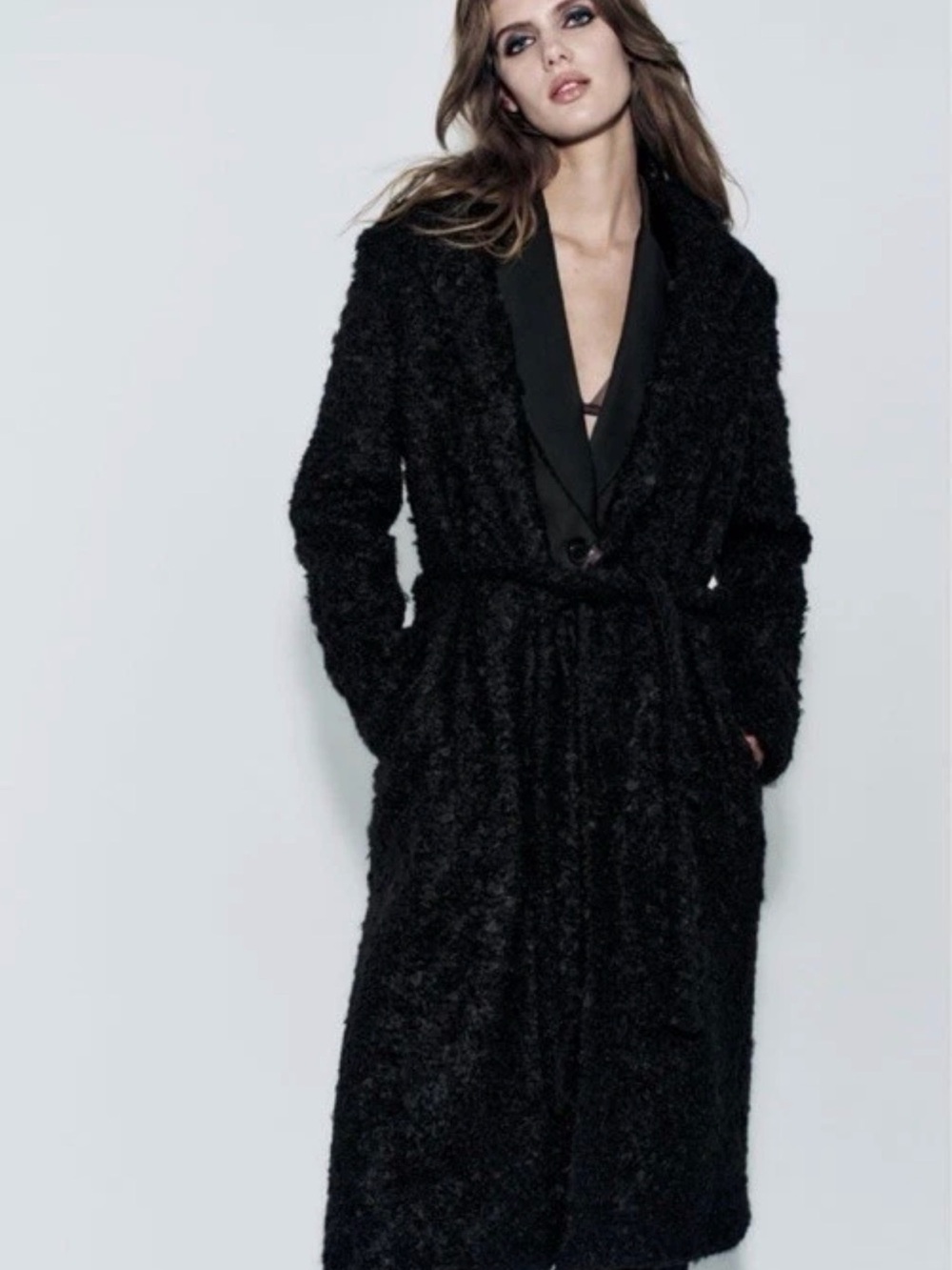 Zara Black Manteco Textured Coat with Premium Fabric Tags